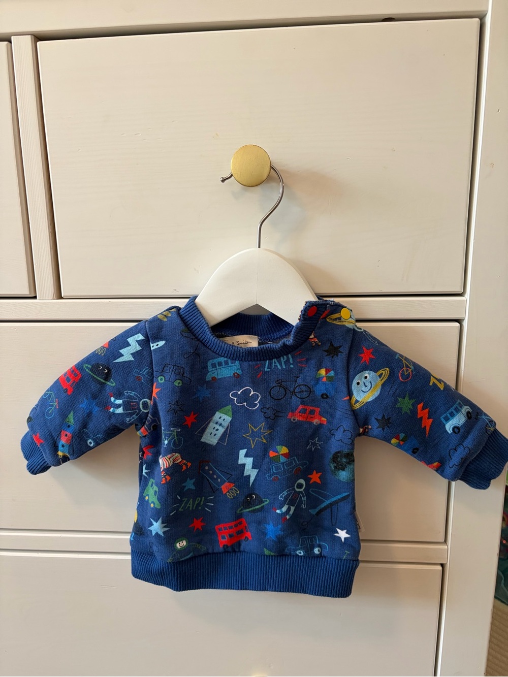 Paul Smith Baby Boys 3M Blue Doodle Graphic Sweatshirt Cars Space Zap